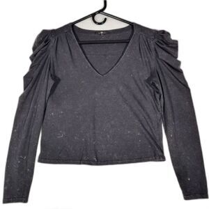 7 for All Mankind NWT Stonewash Gray Puff Shoulder Long Sleeve‎ Top Size XS
